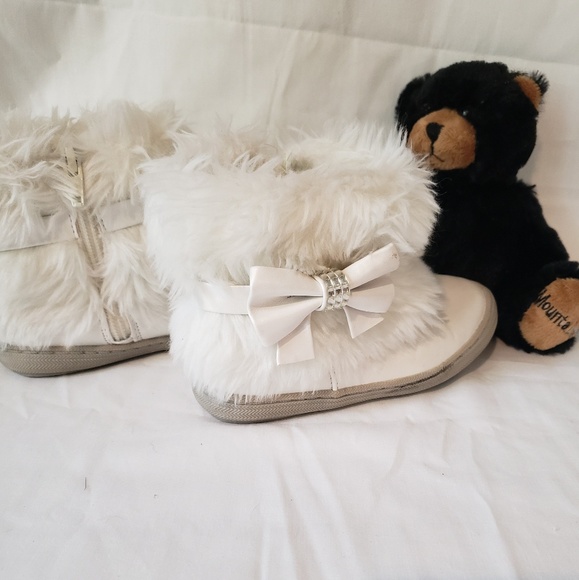 white fur ankle boots